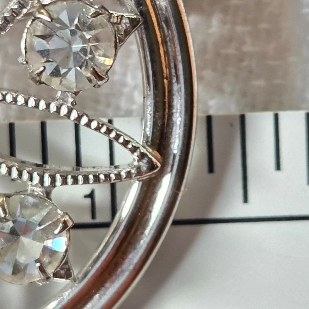 Carl Art Vintage Brooch Sterling Silver Rhinestone Floral Unique Circle Pin